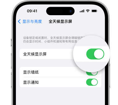 阳江镇苹果15预约维修分享iPhone15如何设置全天候显示屏幕可见 